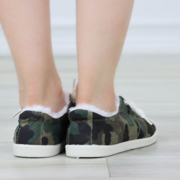 Camouflage Women's Flat Sneakers Canvas Lace Up Round Toe Warm Knit Lining - Picture 12 of 13